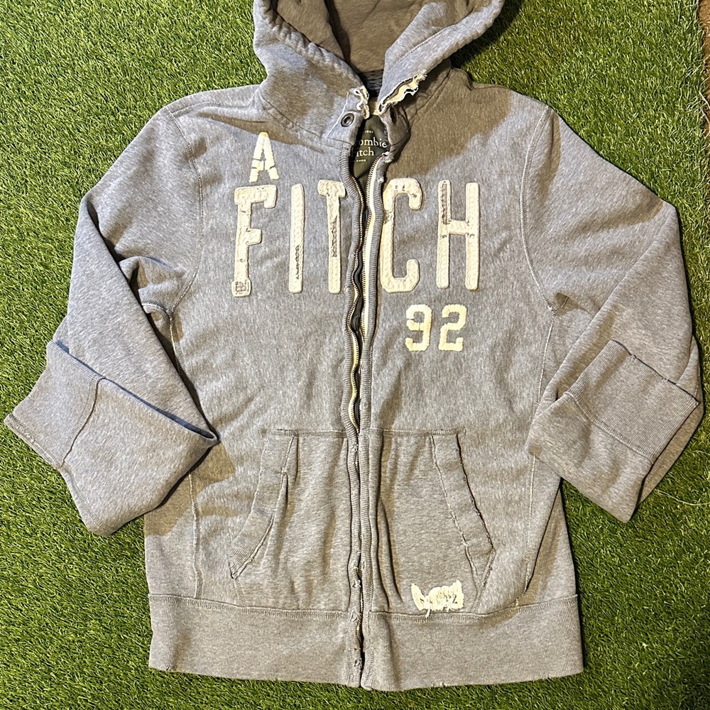 RARE Vintage Y2K Abercrombie & Fitch Men’s Heather Gray Zip-Up Hoodie XL